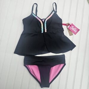 NEW Justice 2pc Braided Black Pink Swim Set Girls 5/6
